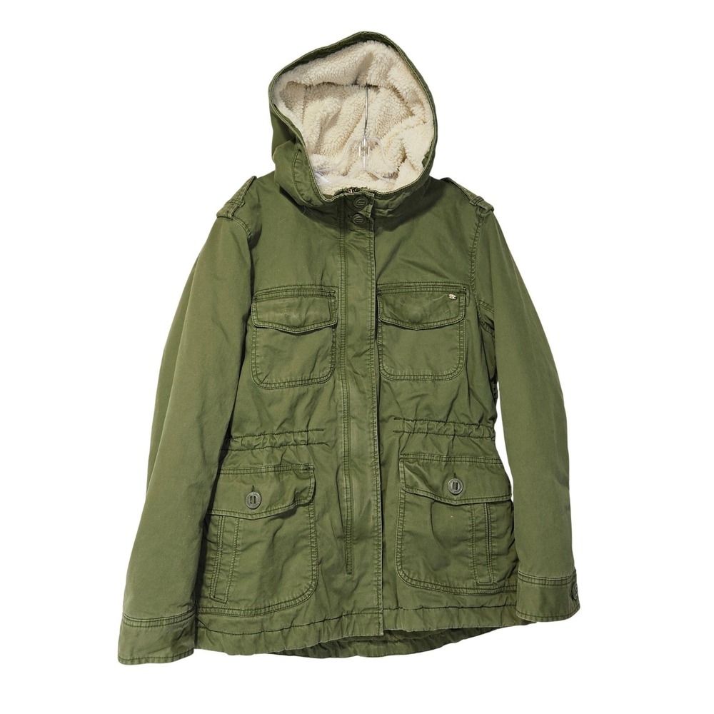 American Eagle‎ Olive Green Sherpa-Hooded Utility Chore Jacket Large Streetwear